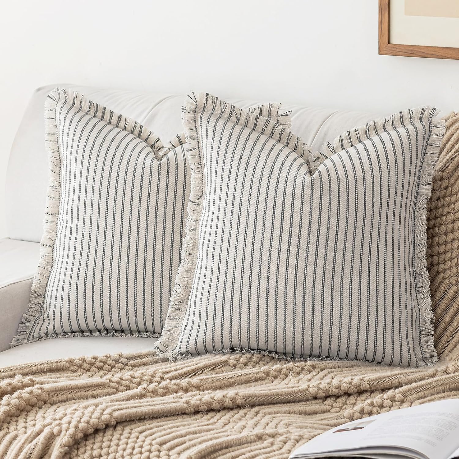 Boho Beige Throw Pillow Cover — 18" — Grey