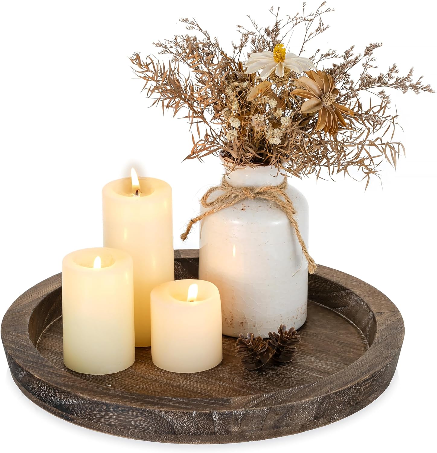 Round Farmhouse Brown Pillar Candle — Rustic