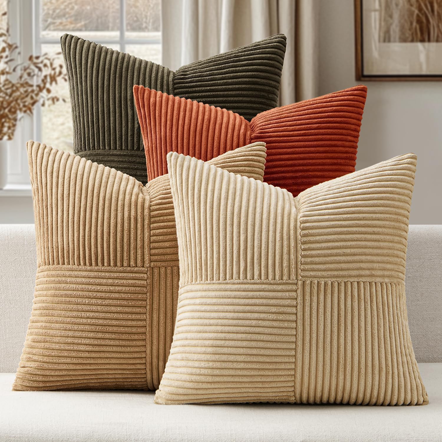 Boho Beige Cushion Cover — 20" — Brown Green