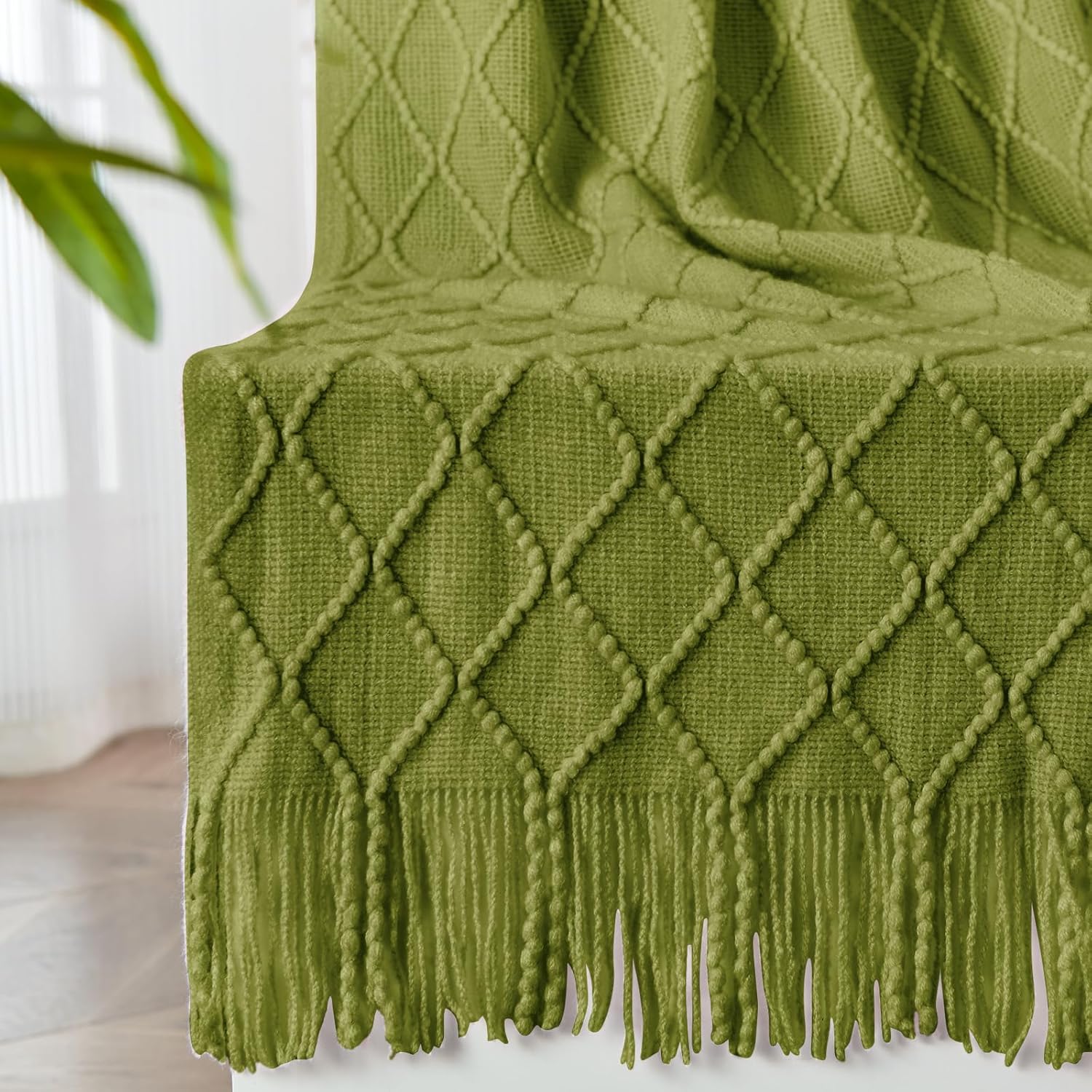 Boho Beige Throw Pillow — 50" — Wild Fern Green