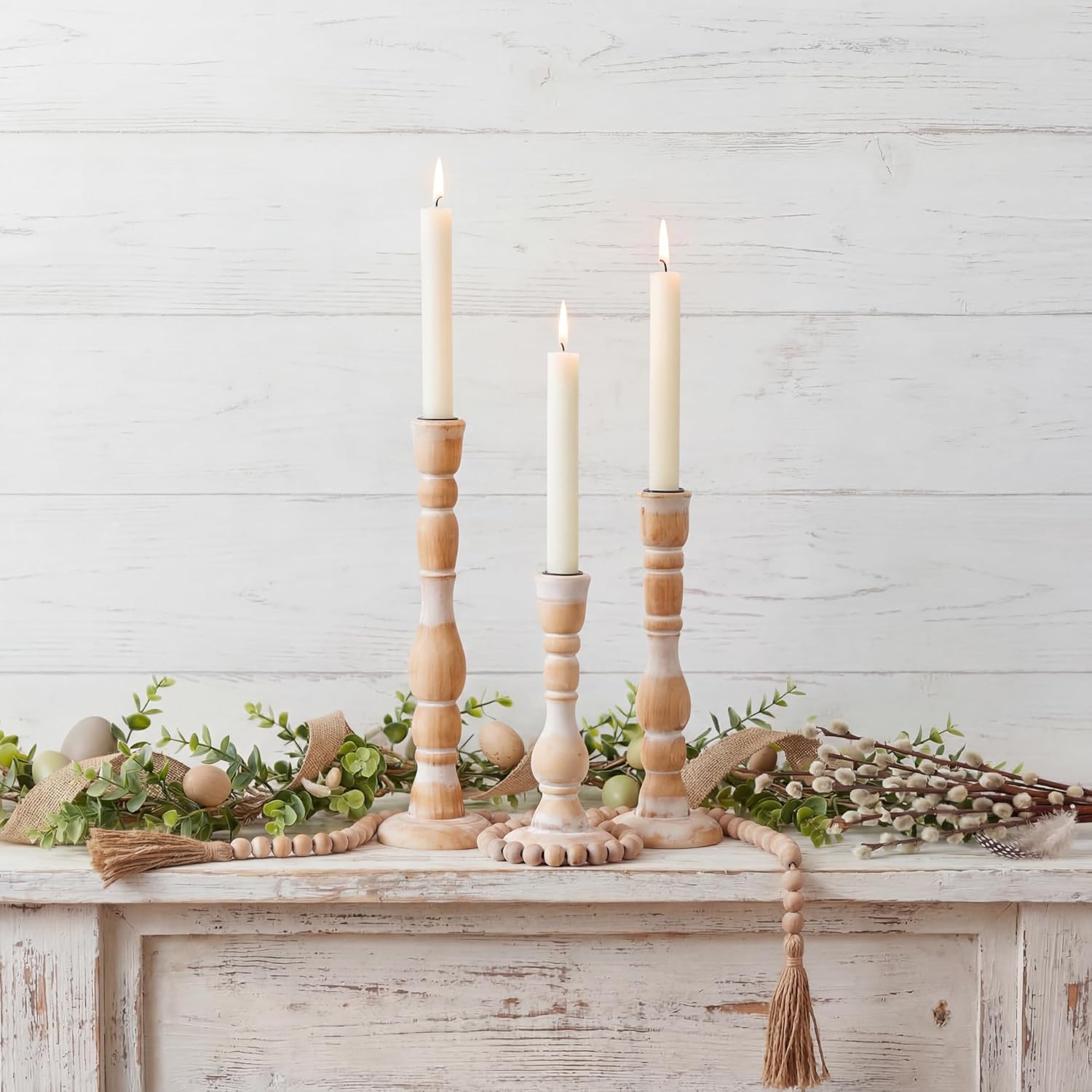 Vintage Farmhouse Wood Candle — Set of 6 — Taller Set