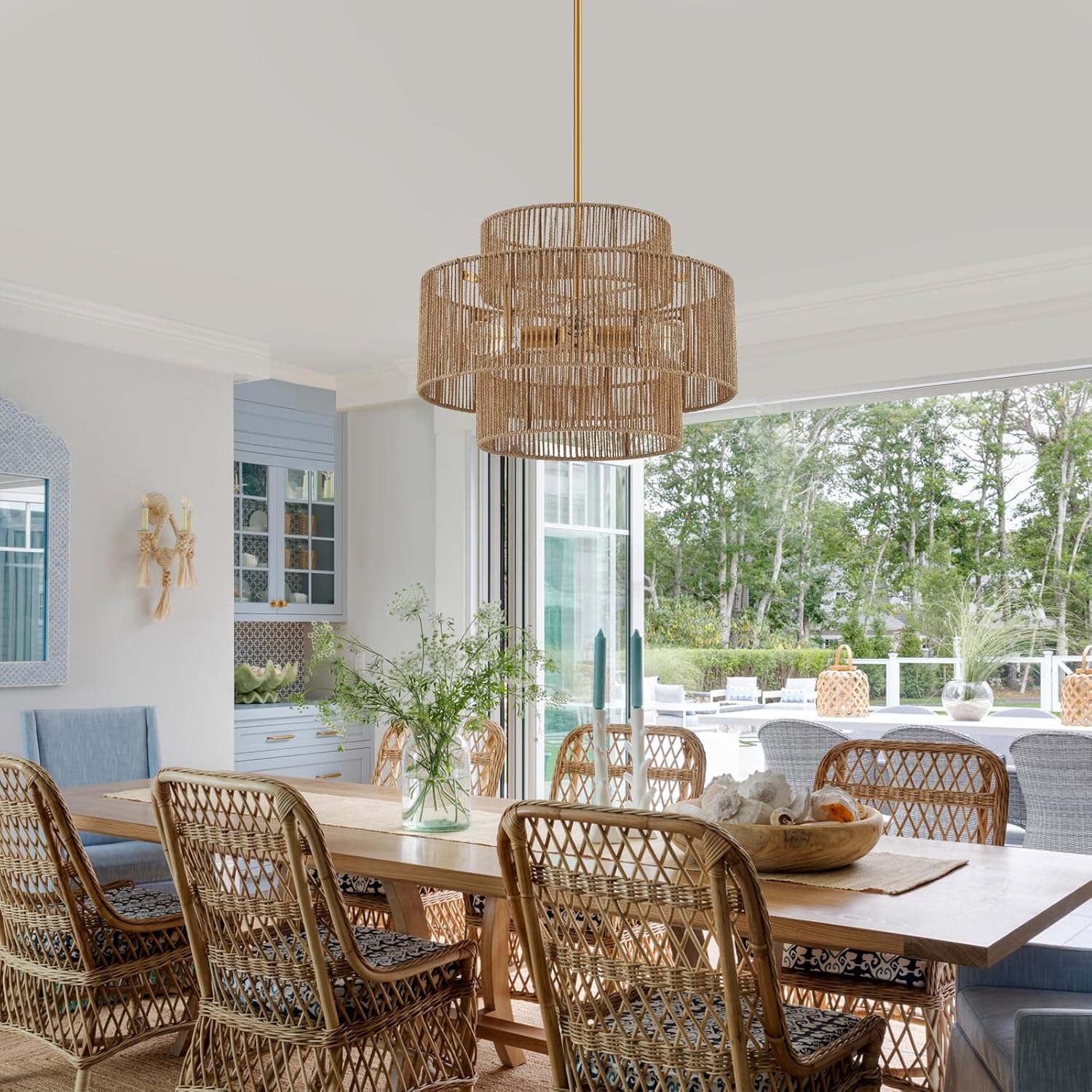 Adjustable Boho Beige Chandelier — 4-Light - View 2