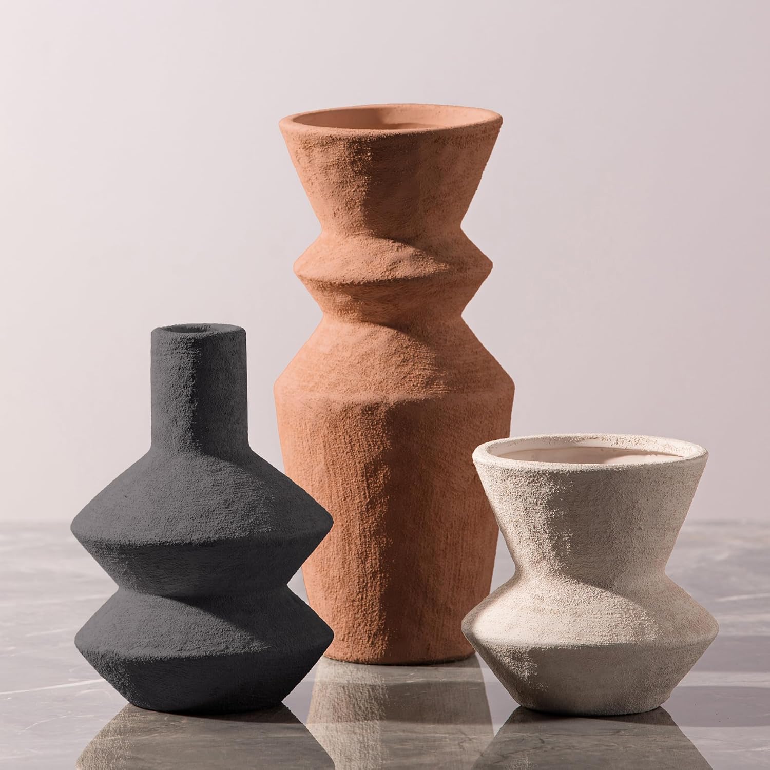 Farmhouse Brown Flower Vase — Set of 3 — 10-orange