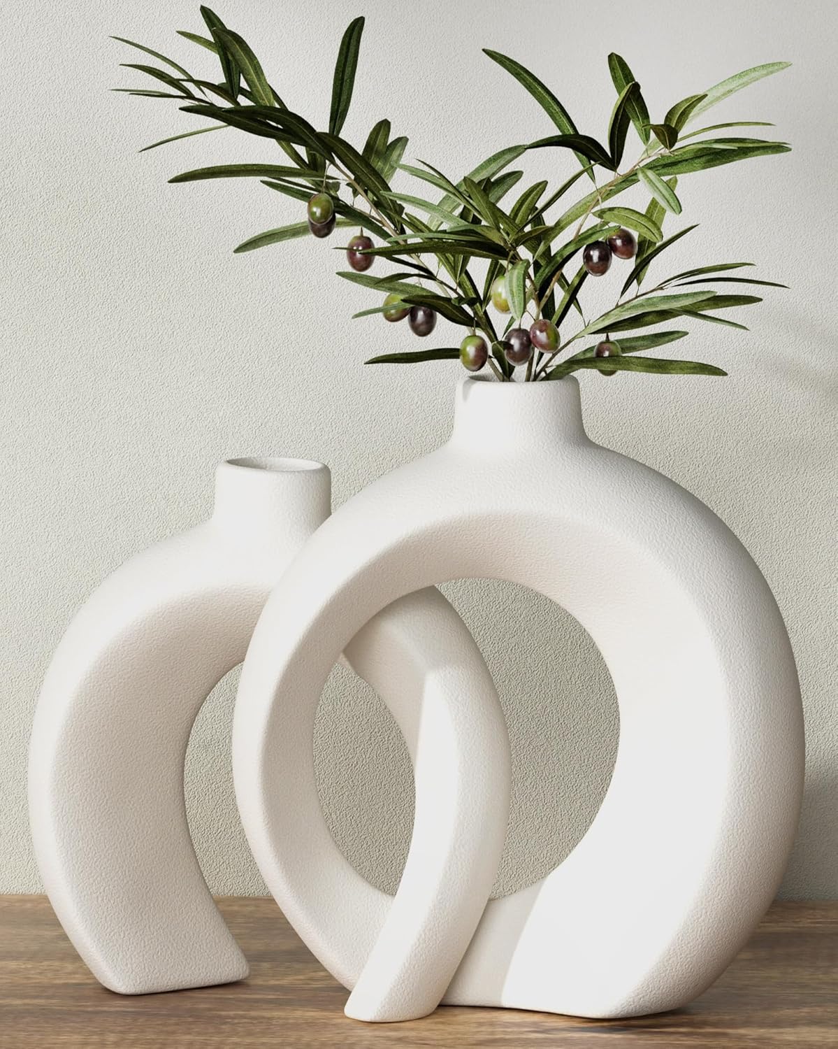 Farmhouse Beige Decorative Vase — Set of 2 — Matte White