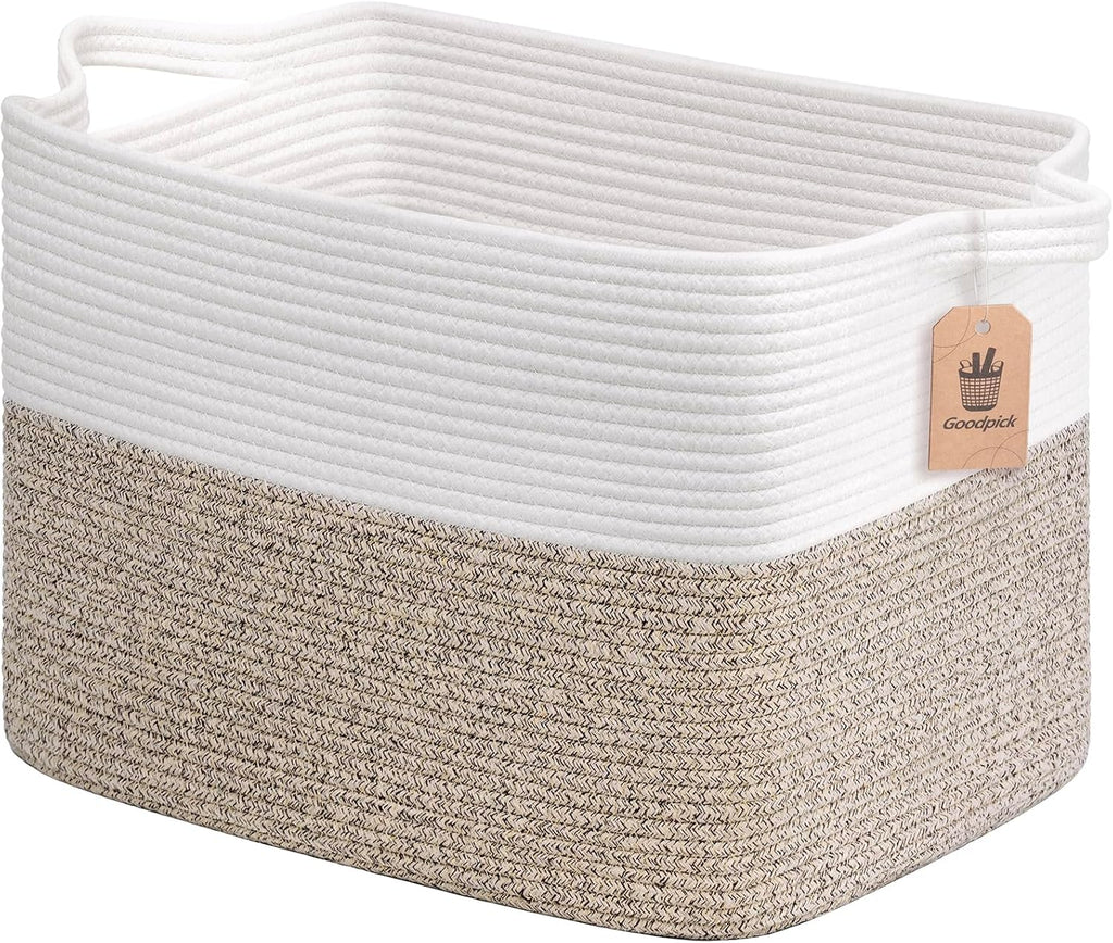 Boho Black Woven Basket — 13" — Light Brown