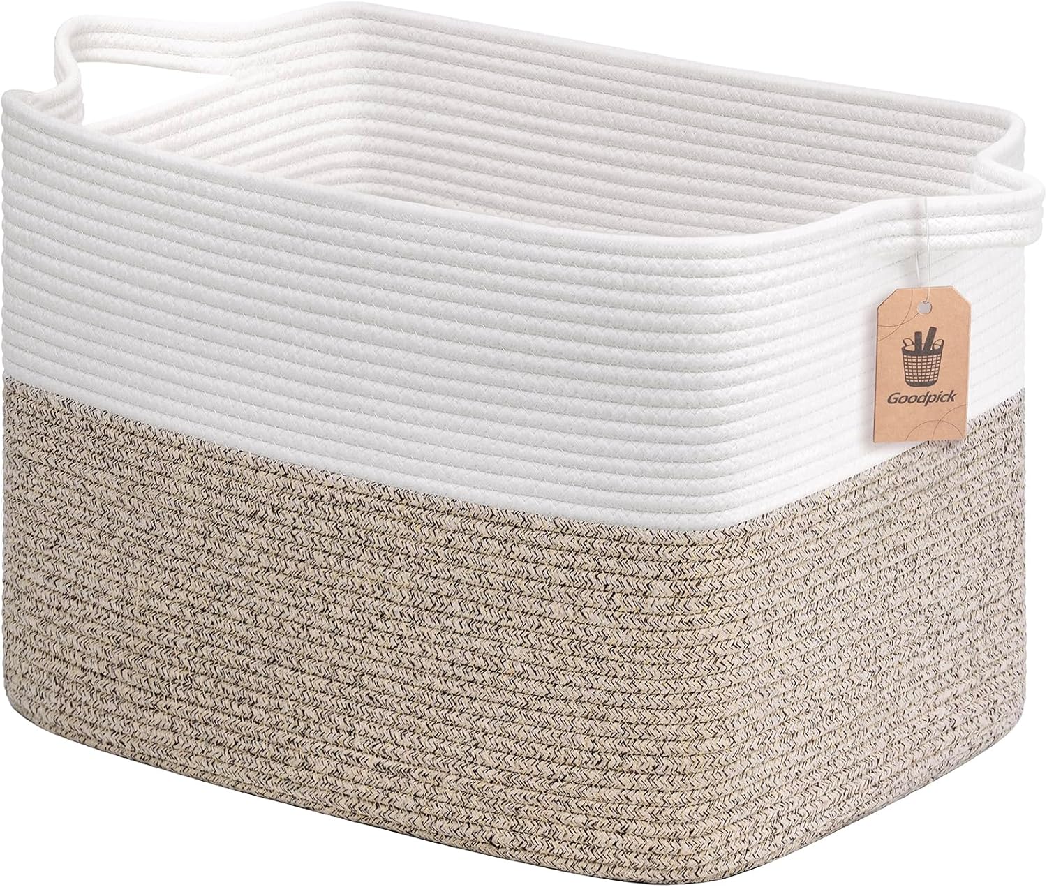 Boho Black Woven Basket — 13" — Light Brown