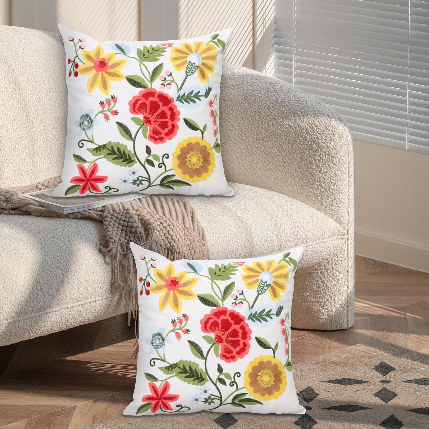 Embroidered Boho Blue Throw Pillow Cover — 18" - View 2