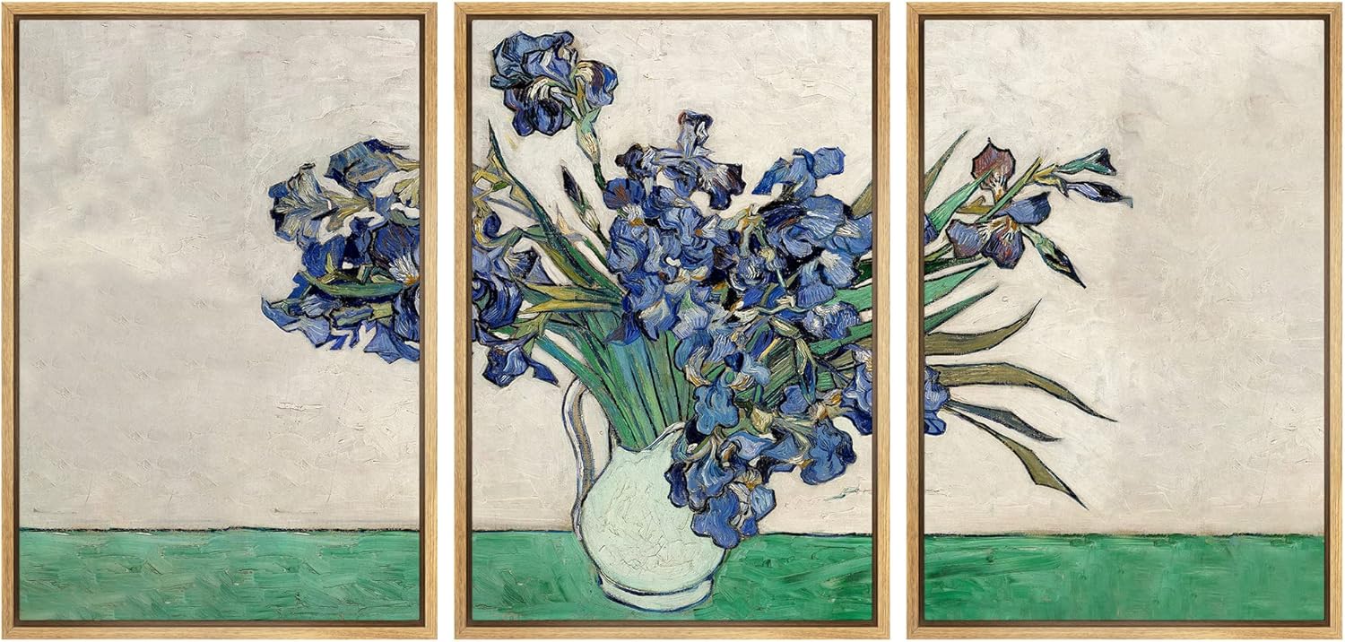 Framed Beige Wall Art — 24" — 24" x 36" x 3 Panels NATURAL