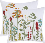 Embroidered Boho Blue Throw Pillow Cover — 18" — Colorful Flowers