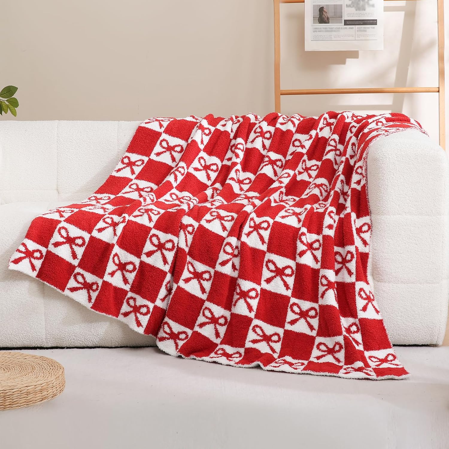 Knit Black Throw Pillow — 80" — Red Bow