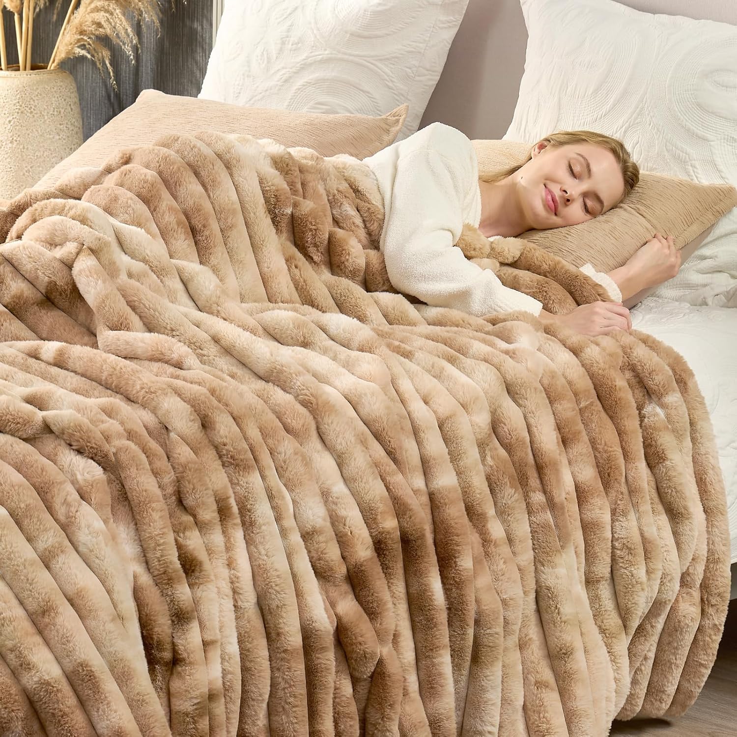 Beige Throw Pillow — 50" — Tie-dye Khaki