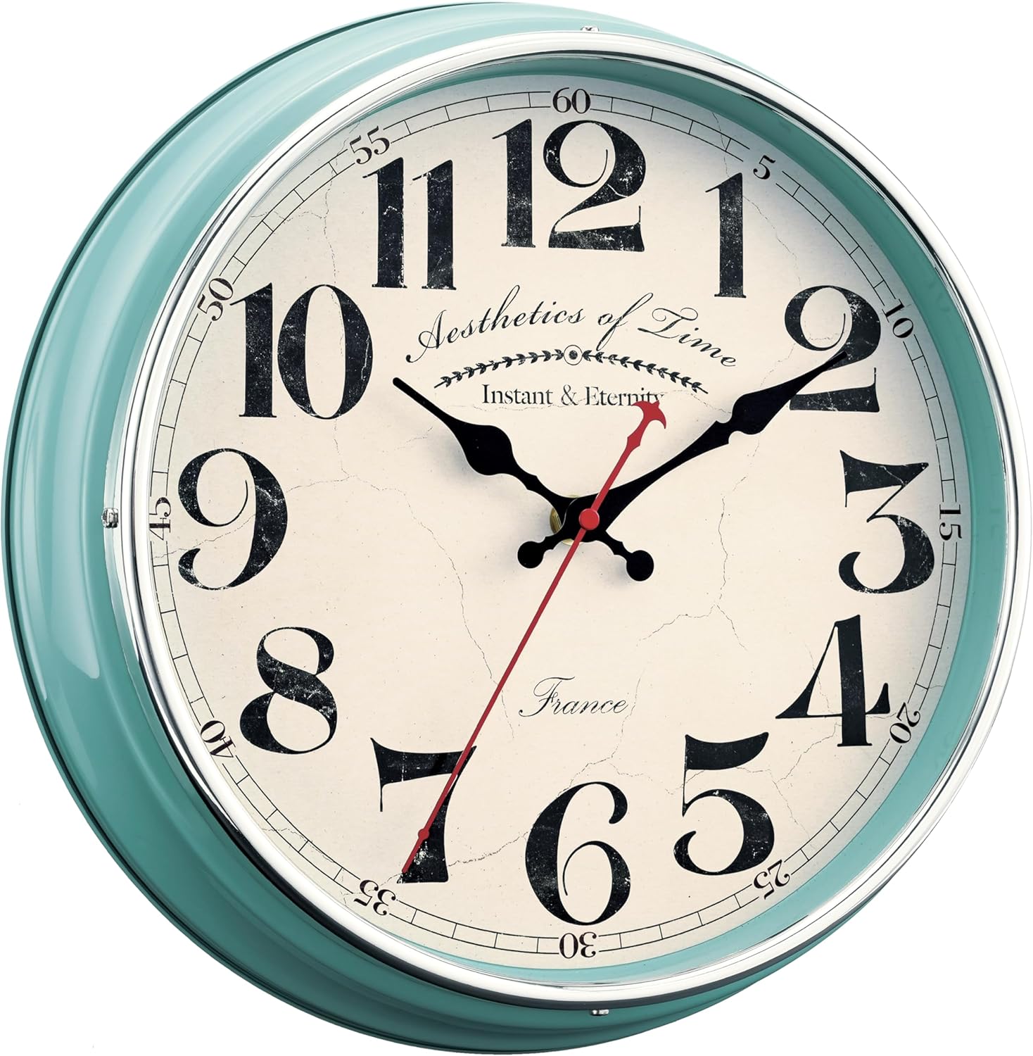 Vintage Mid-Century Beige Wall Clock — 12.4" — Turquoise