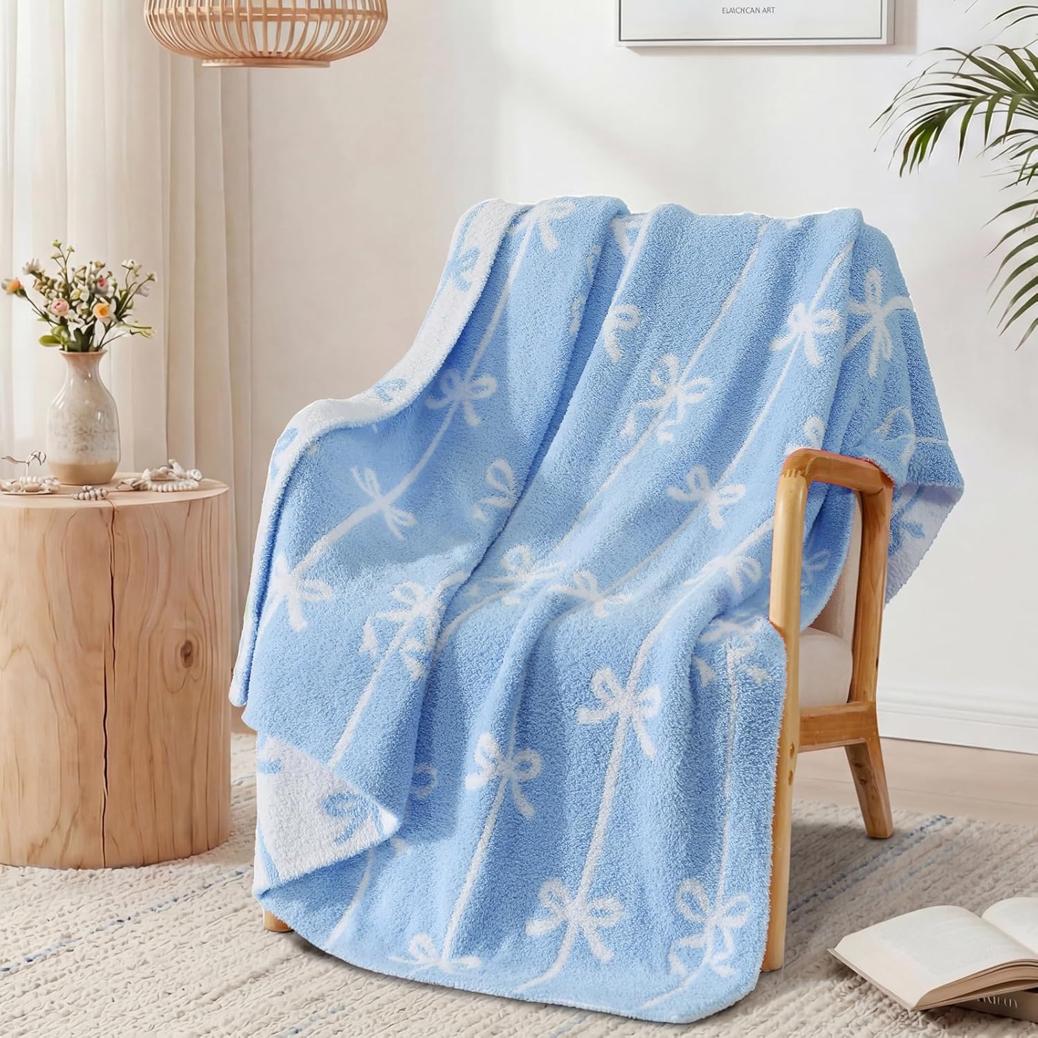 Beige Throw Pillow — 50" — Bow Blue