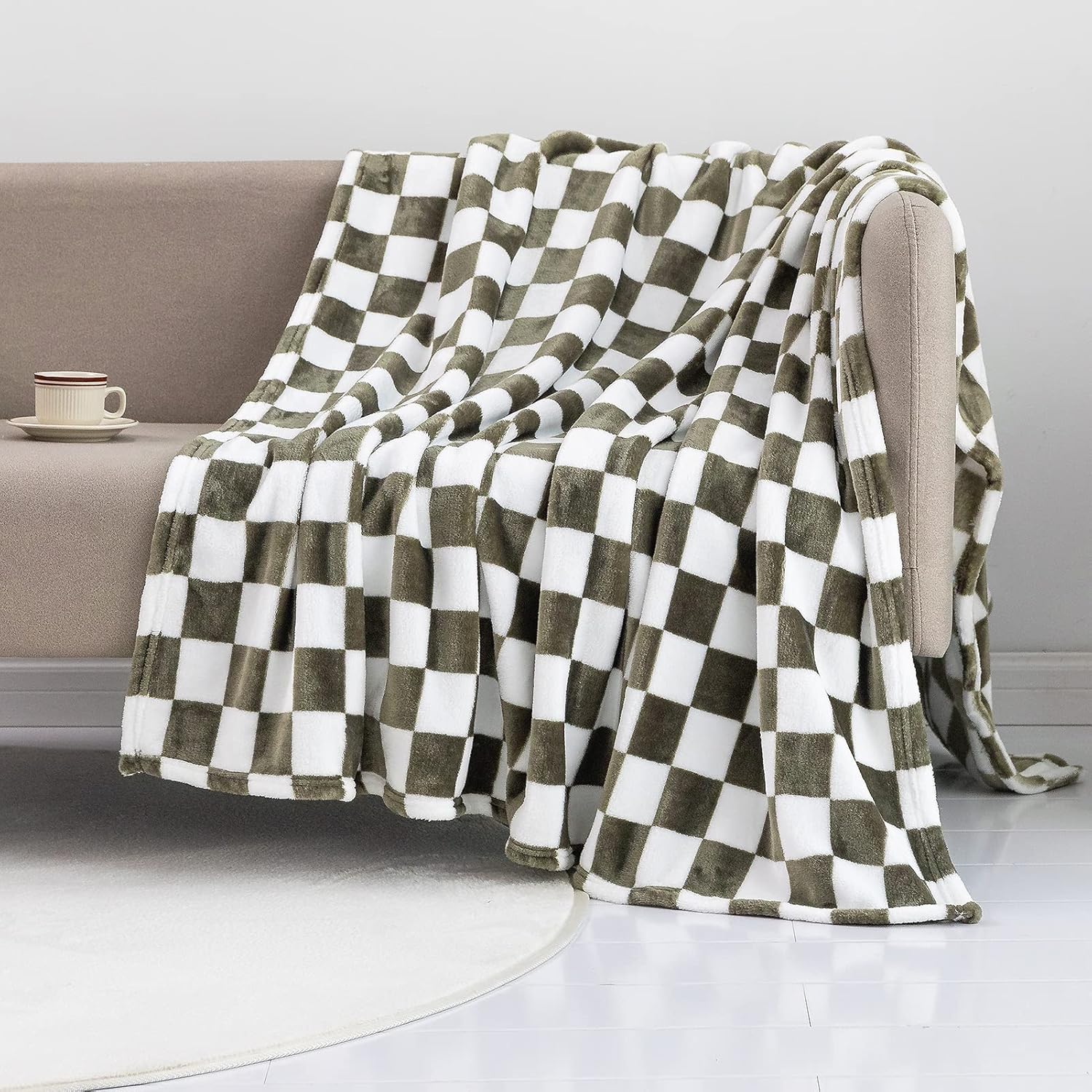 Beige Throw Pillow — 50" — Dark Olive