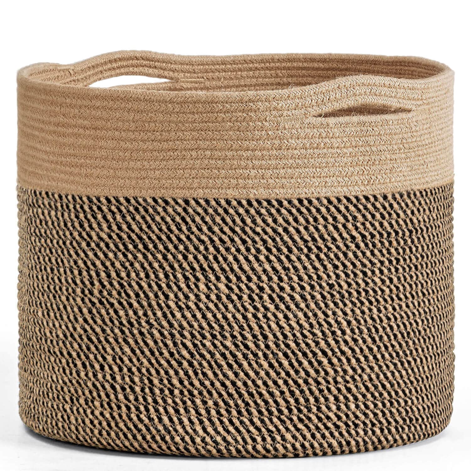 Round Boho Black Throw Pillow — 8" — Black & Jute