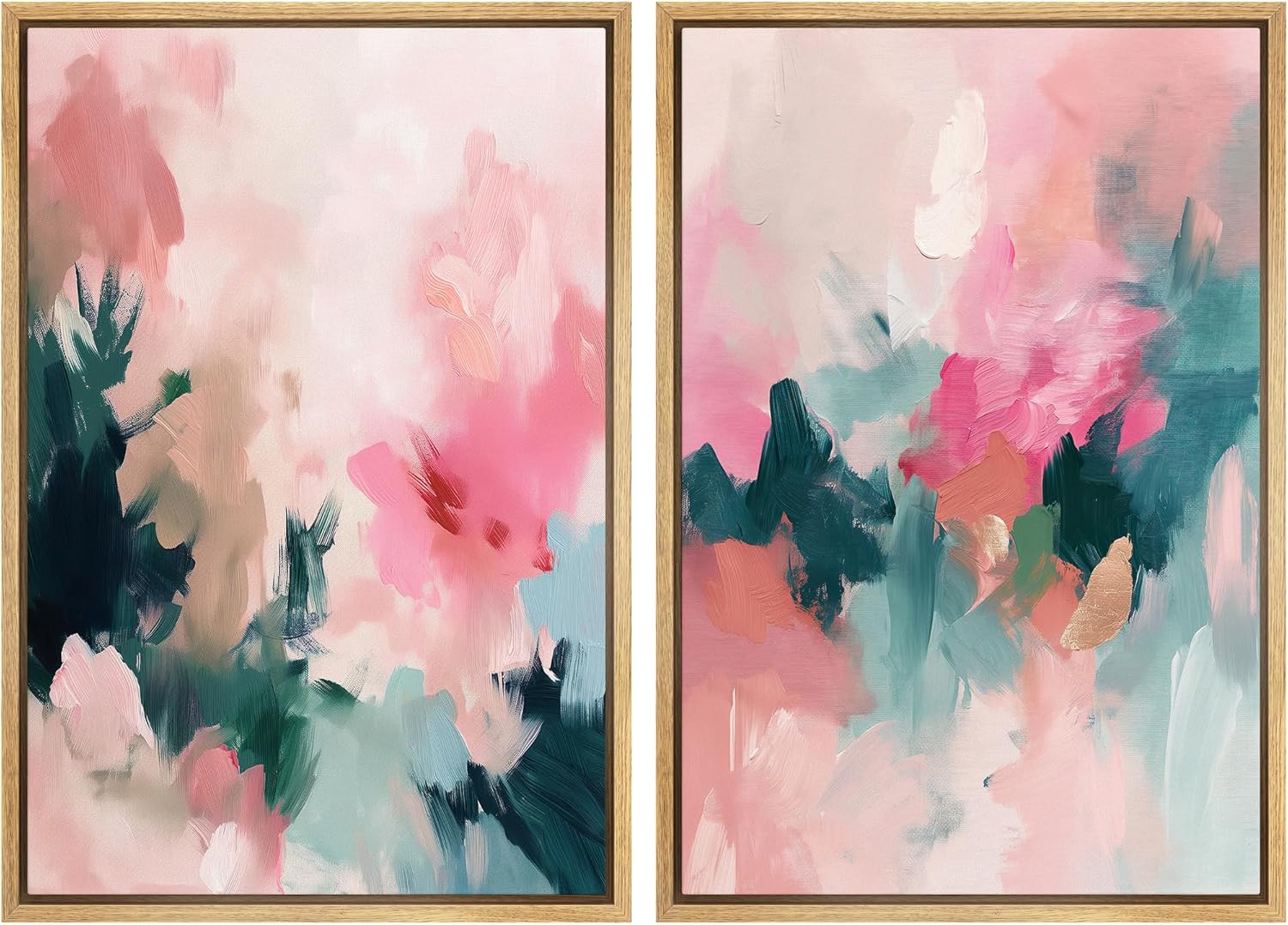 Framed Modern Fabric Wall Art — 24" — 24"x36"x2 Panels Natural