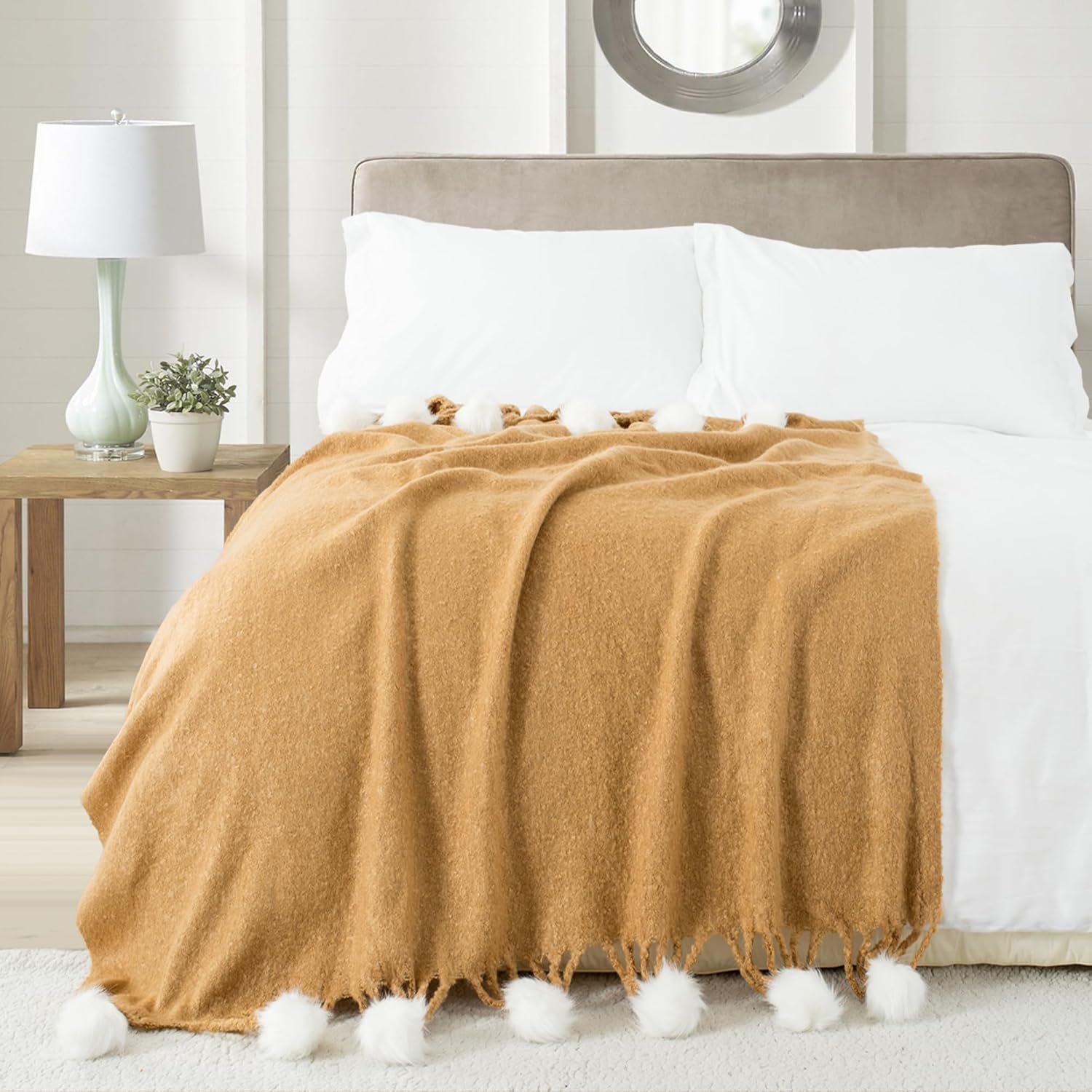 Pom Pom Farmhouse Blue Throw Pillow — 60" - View 2