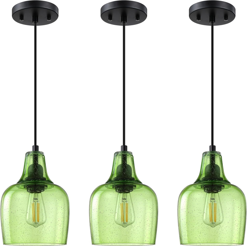 Farmhouse Black Ceiling Light — 1-Light — Dark Green Glass Black 3 Pack