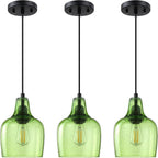 Farmhouse Black Ceiling Light — 1-Light — Dark Green Glass Black 3 Pack