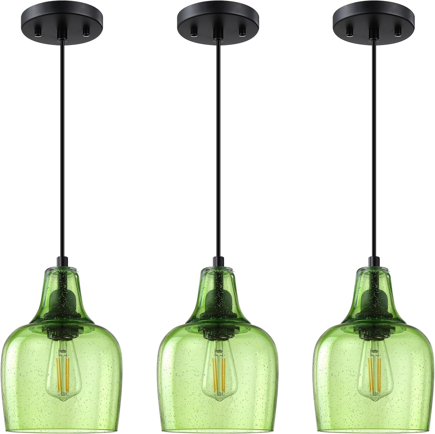 Farmhouse Black Ceiling Light — 1-Light — Dark Green Glass Black 3 Pack