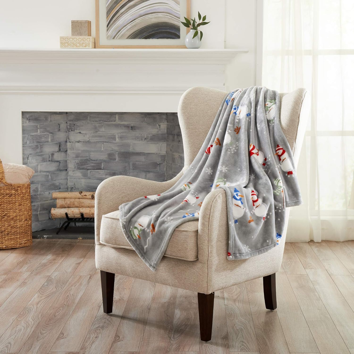 Velvet Luxe Brown Throw Pillow — Snowman W/ Cocoa