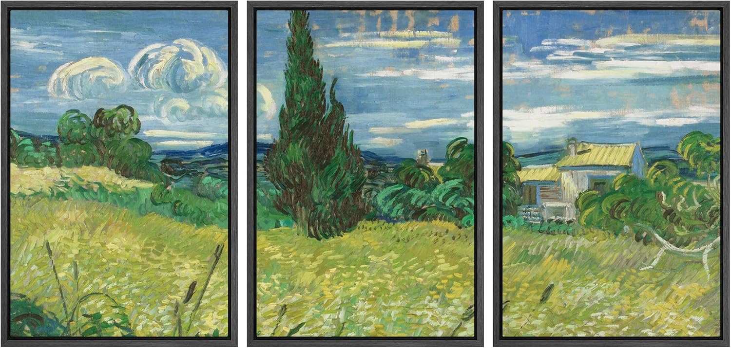 Framed Beige Wall Art — 24" — 24" x 36" x 3 Panels BLACK