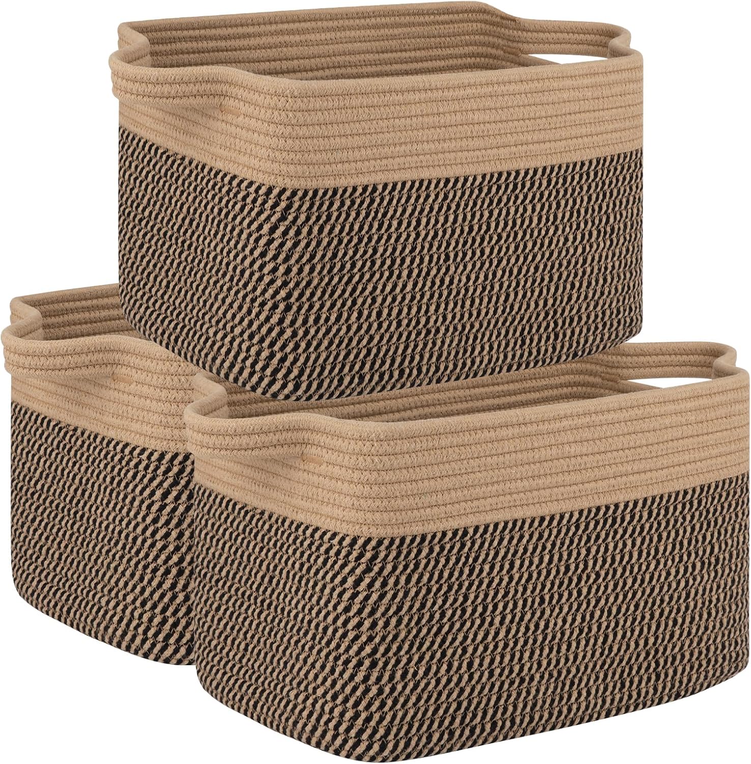 Boho Black Woven Basket — 13" — Brown & Black