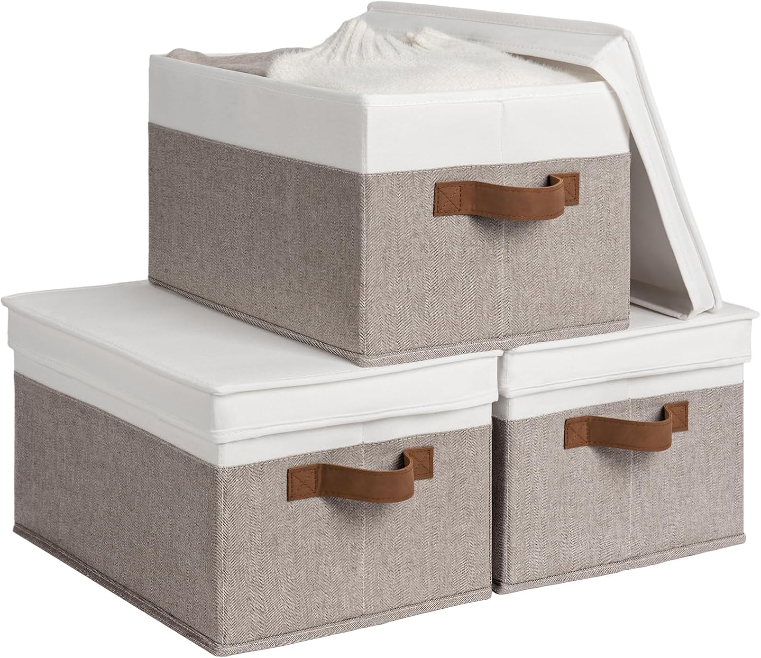 Beige Storage Bin — Brown and White