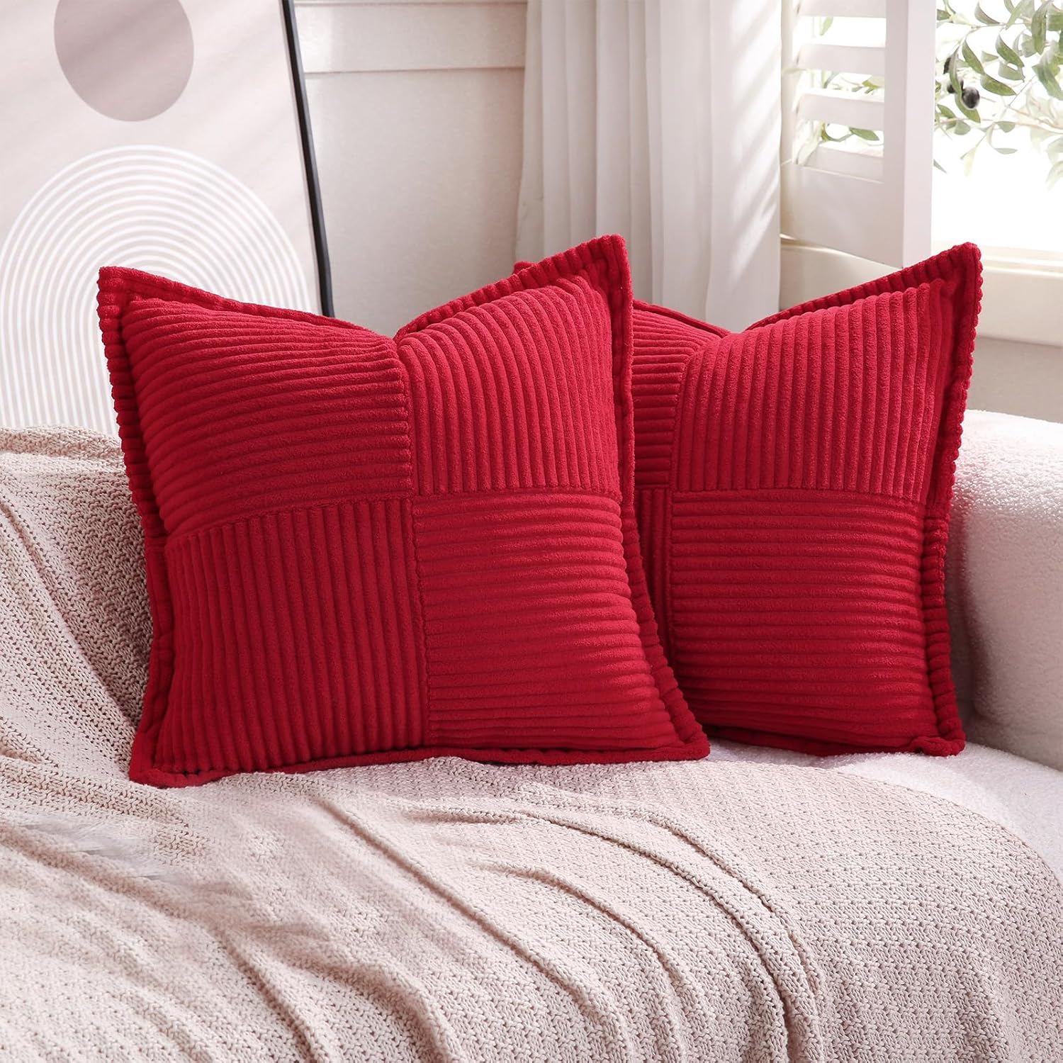 Boho Beige Throw Pillow Cover — 18" — 22" x 22" (Pack of 2)