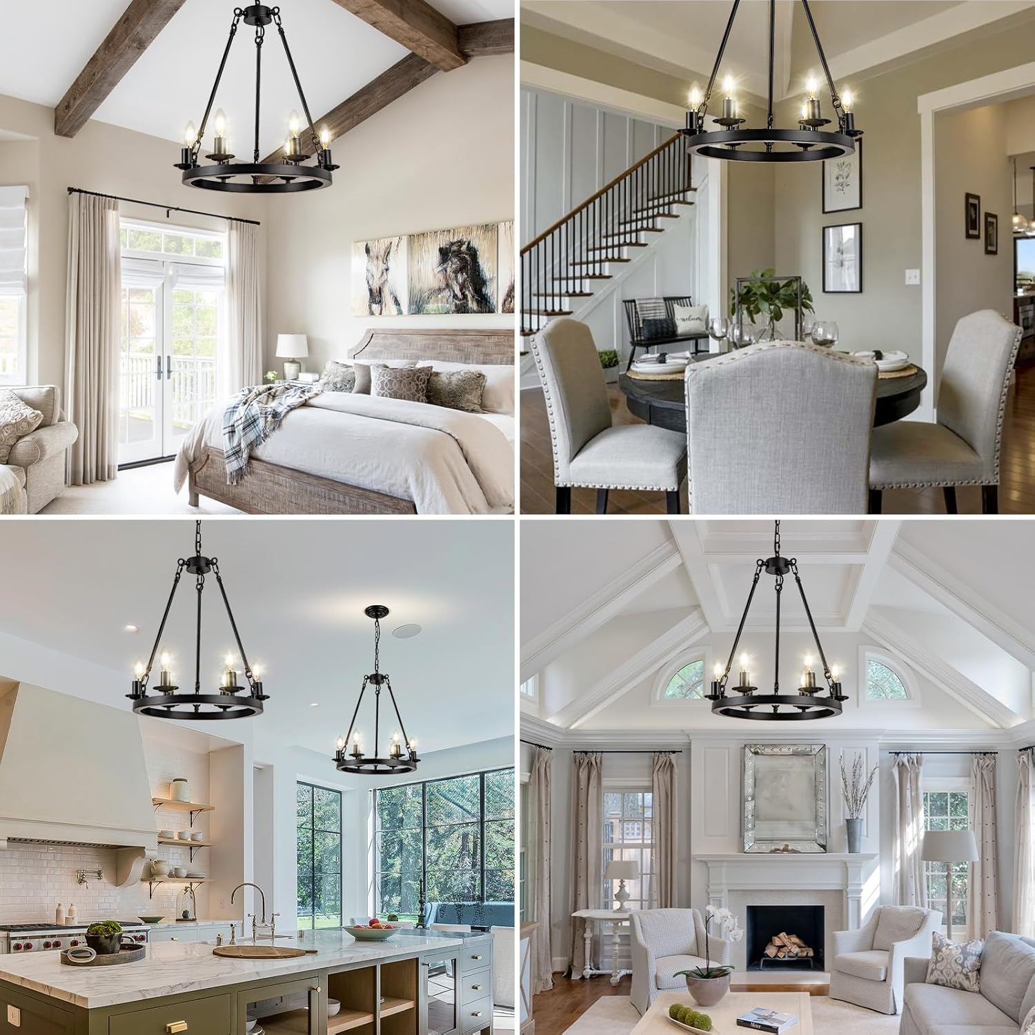Adjustable Farmhouse Black Chandelier — 6-Light - View 8