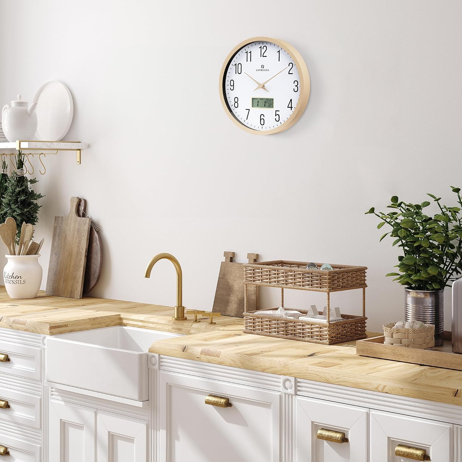 Battery Operated Beige Wall Clock — 12" - View 4