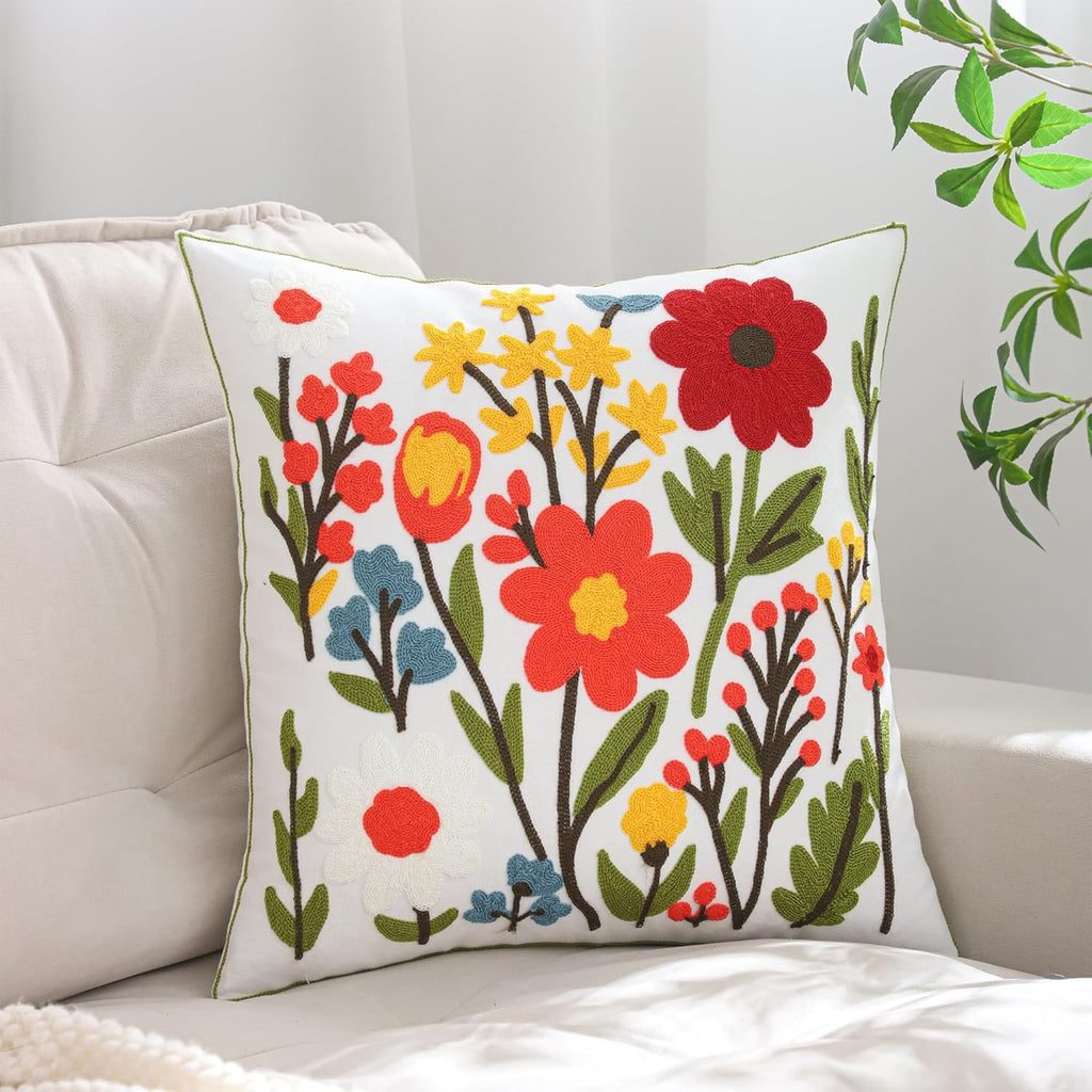 Embroidered Boho Blue Throw Pillow Cover — 18" - View 6