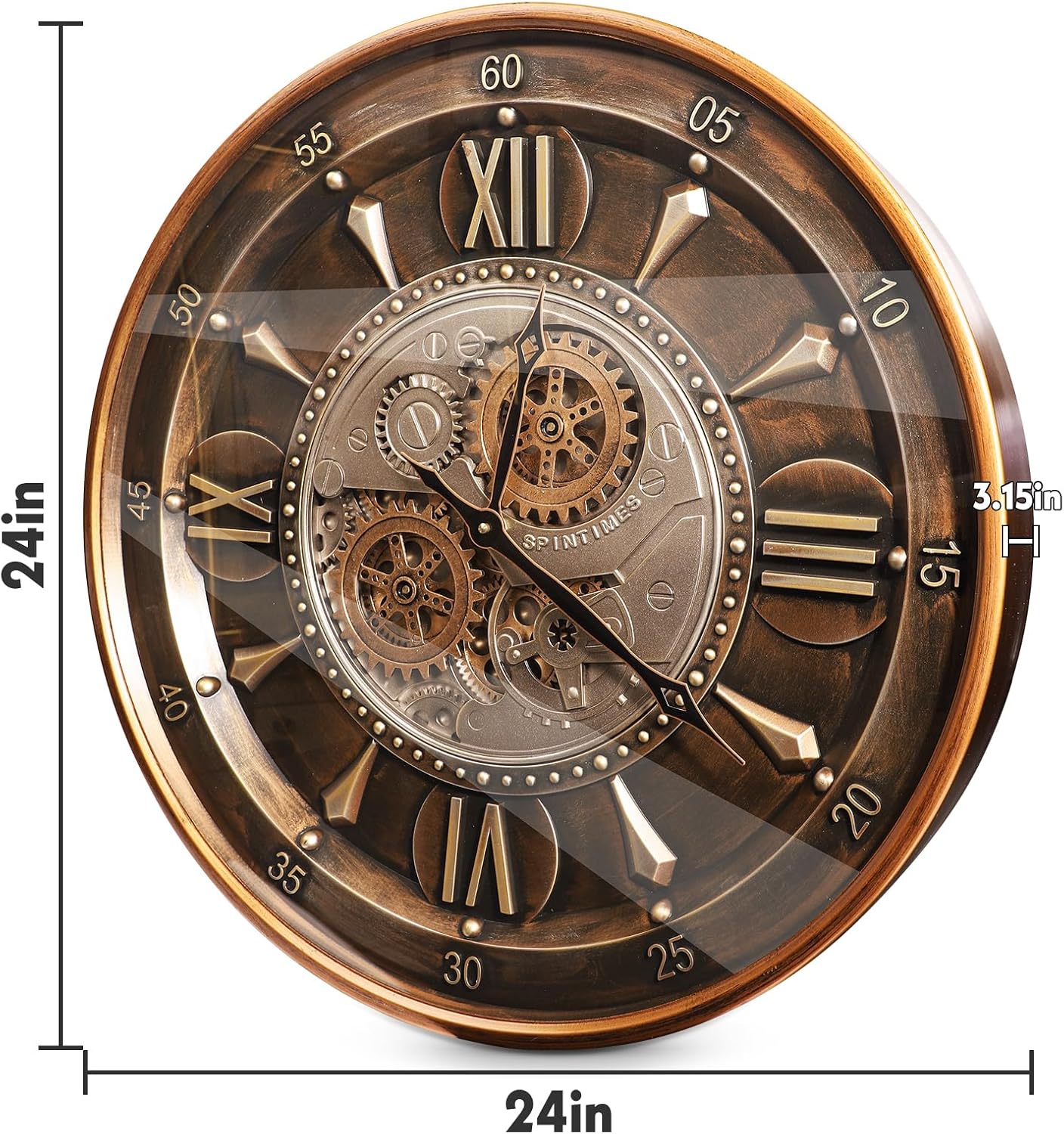 Oversized Farmhouse Brown Wall Clock — 24" - View 4