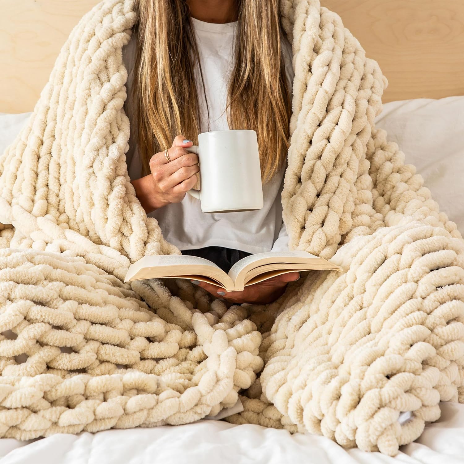 Knit Luxe Beige Throw Pillow — 50x70 — Buttercream