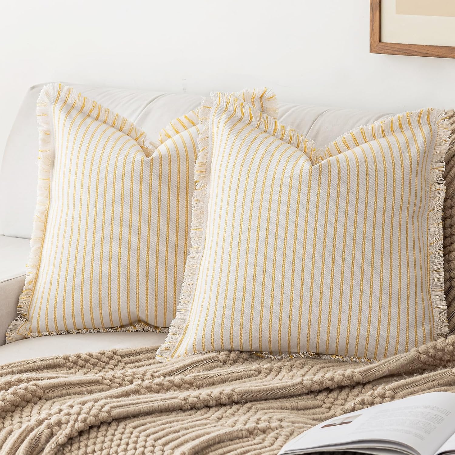 Boho Beige Throw Pillow Cover — 18" — Yellow