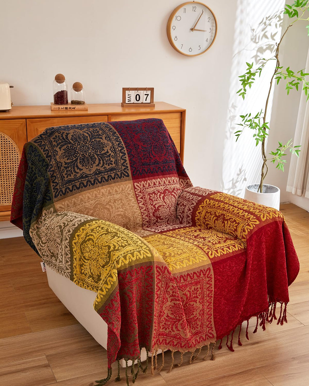 Chenille Boho Beige Throw Pillow — 60"
