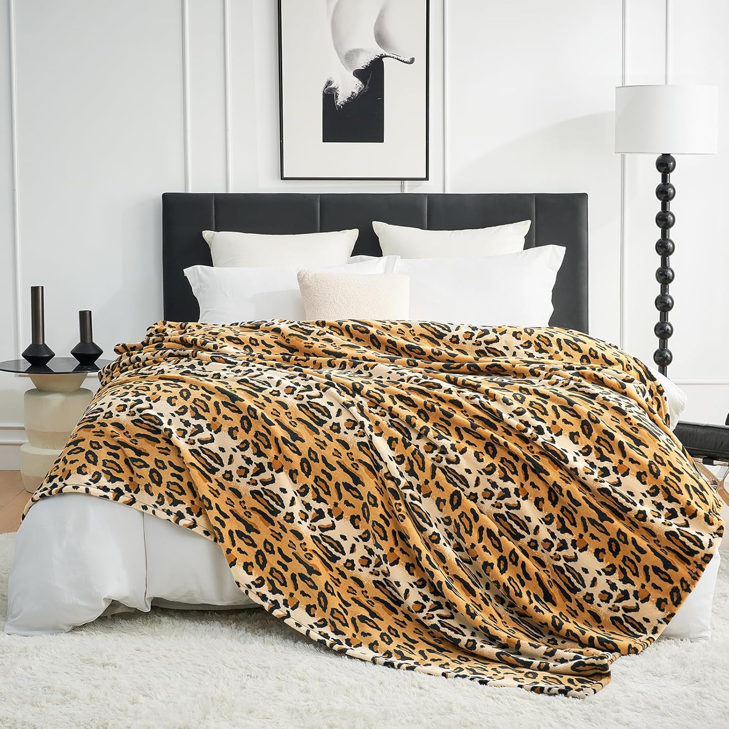 Beige Throw Pillow — 50" — Brown Leopard