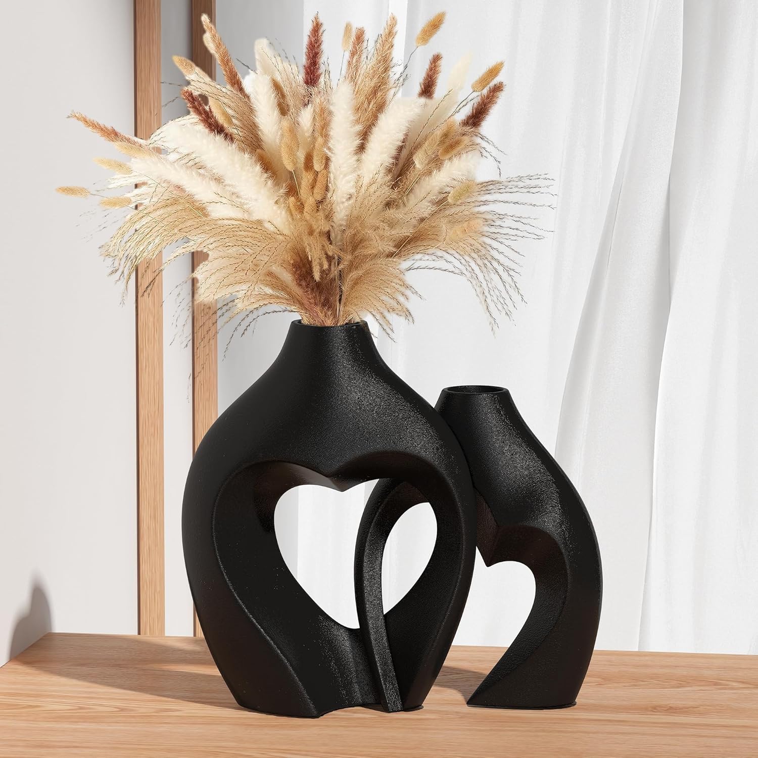 Modern Black Decorative Vase — Set of 2 — Black