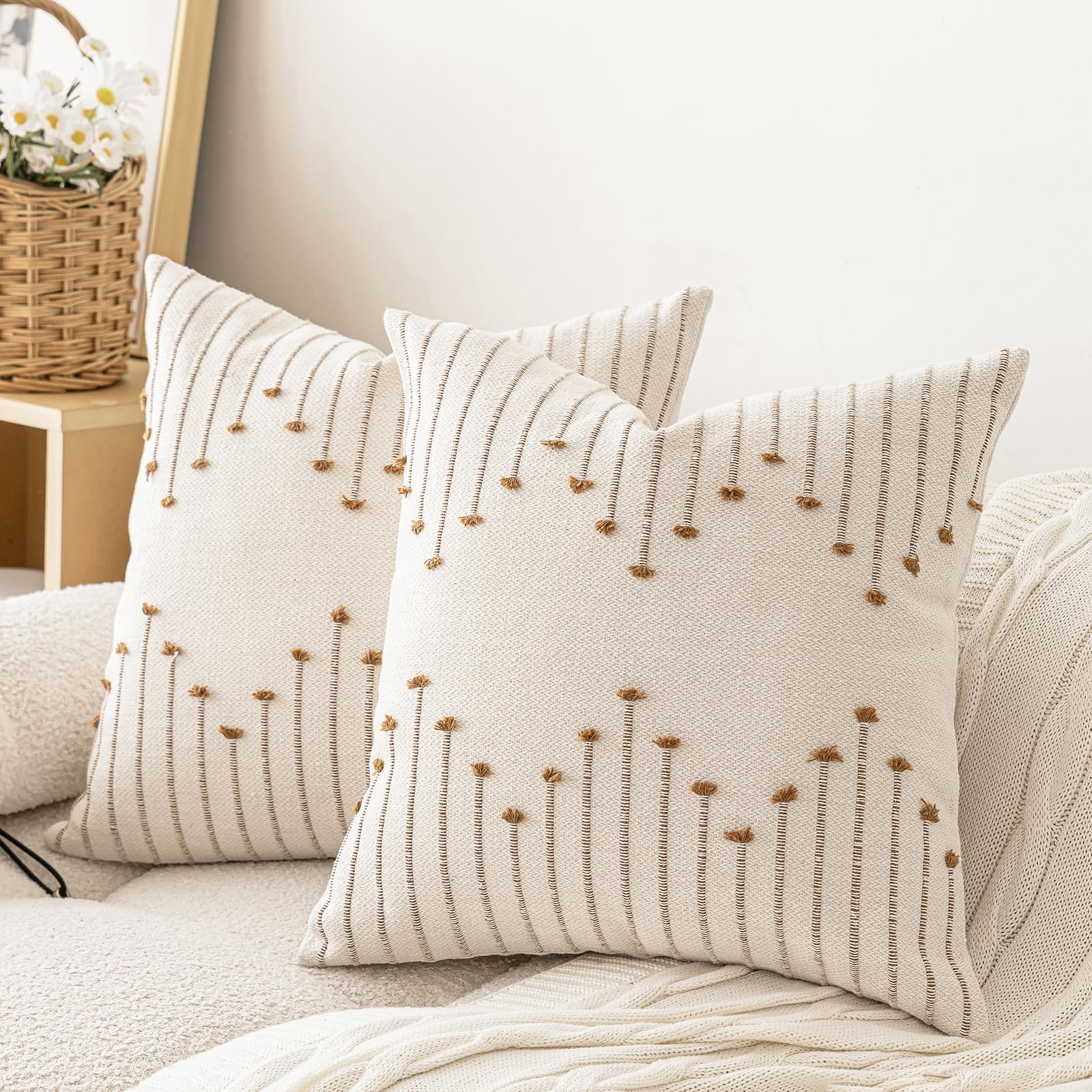 Boho Beige Throw Pillow Cover — 18"