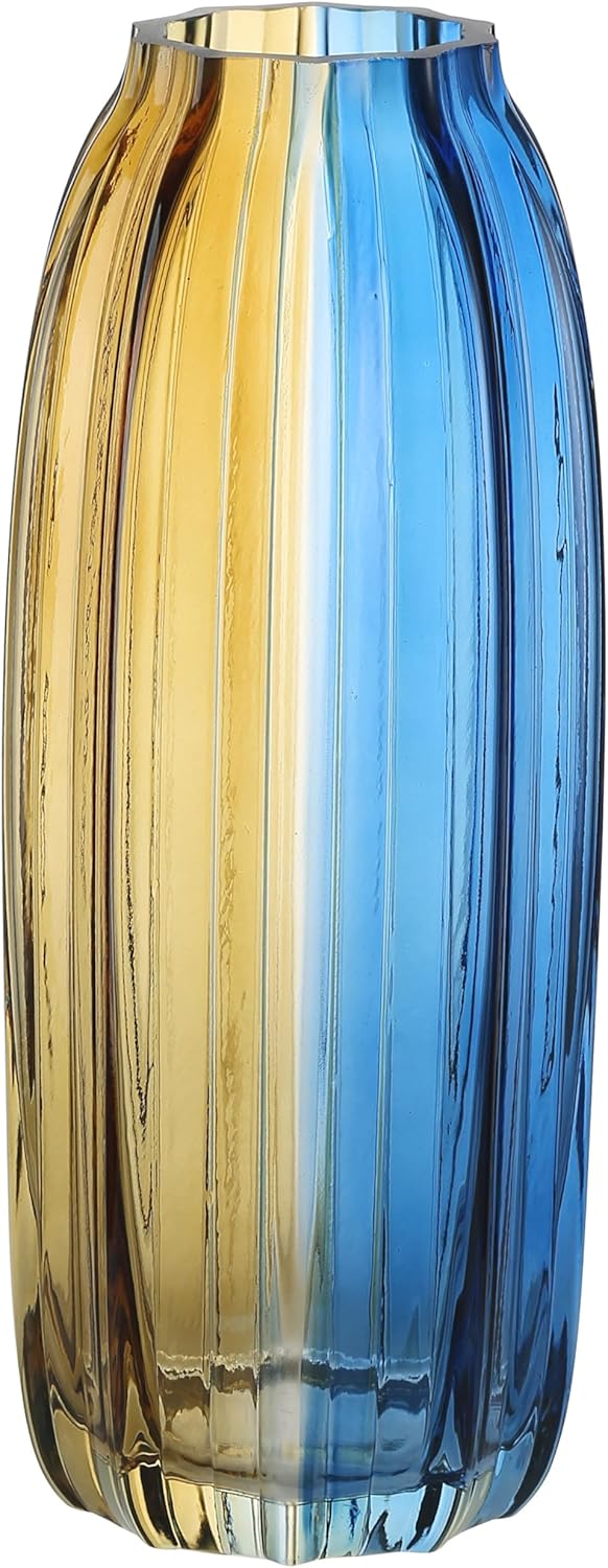 Farmhouse Blue Vase — 8.0" — Gold Blue
