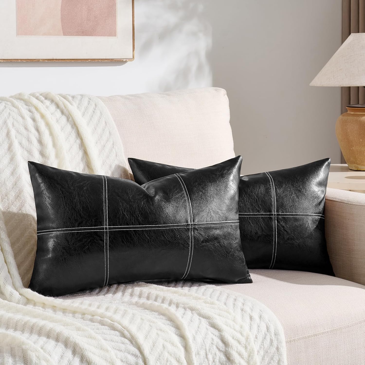 Boho Beige Throw Pillow Cover — 18" — 20" x 12" (Pack of 2)