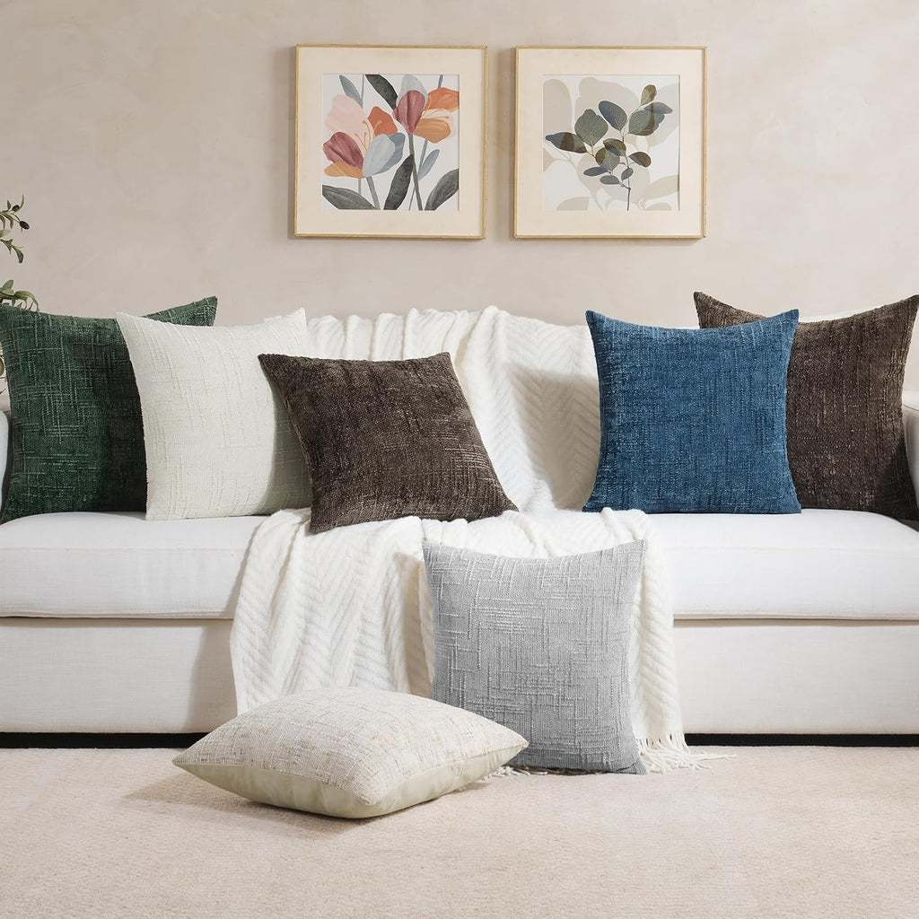 Chenille Boho Beige Throw Pillow Cover — 18" - View 6