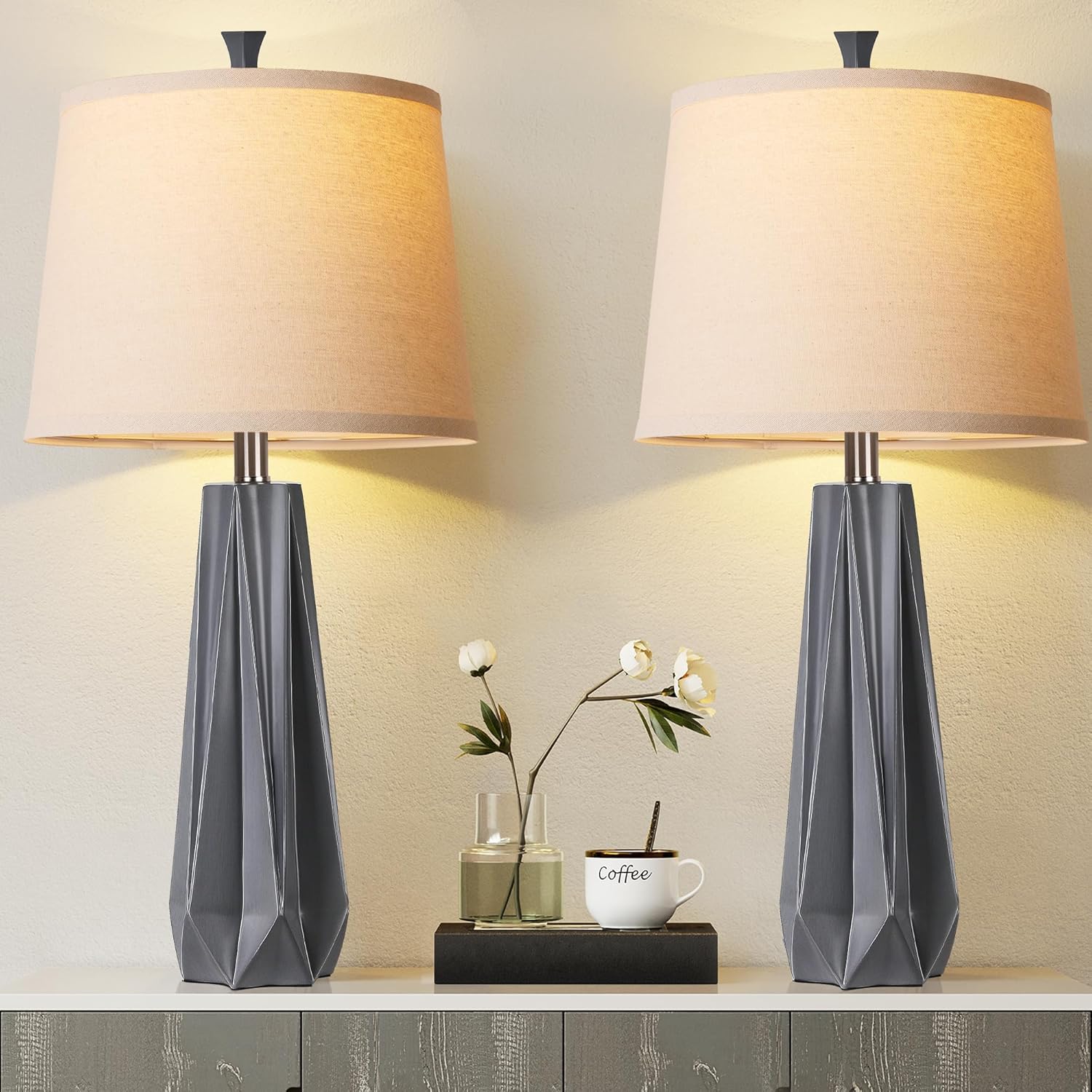 Linen Modern Black Desk Lamp — 27" — Gray
