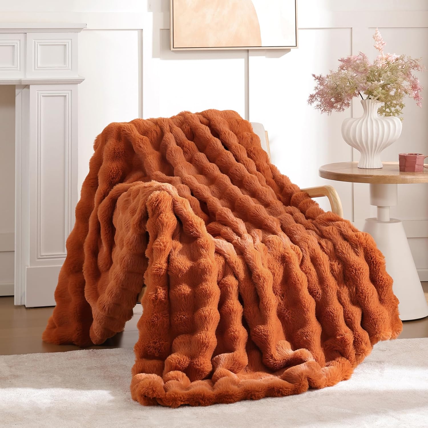Luxe Beige Throw Pillow — 50" — Burnt Orange