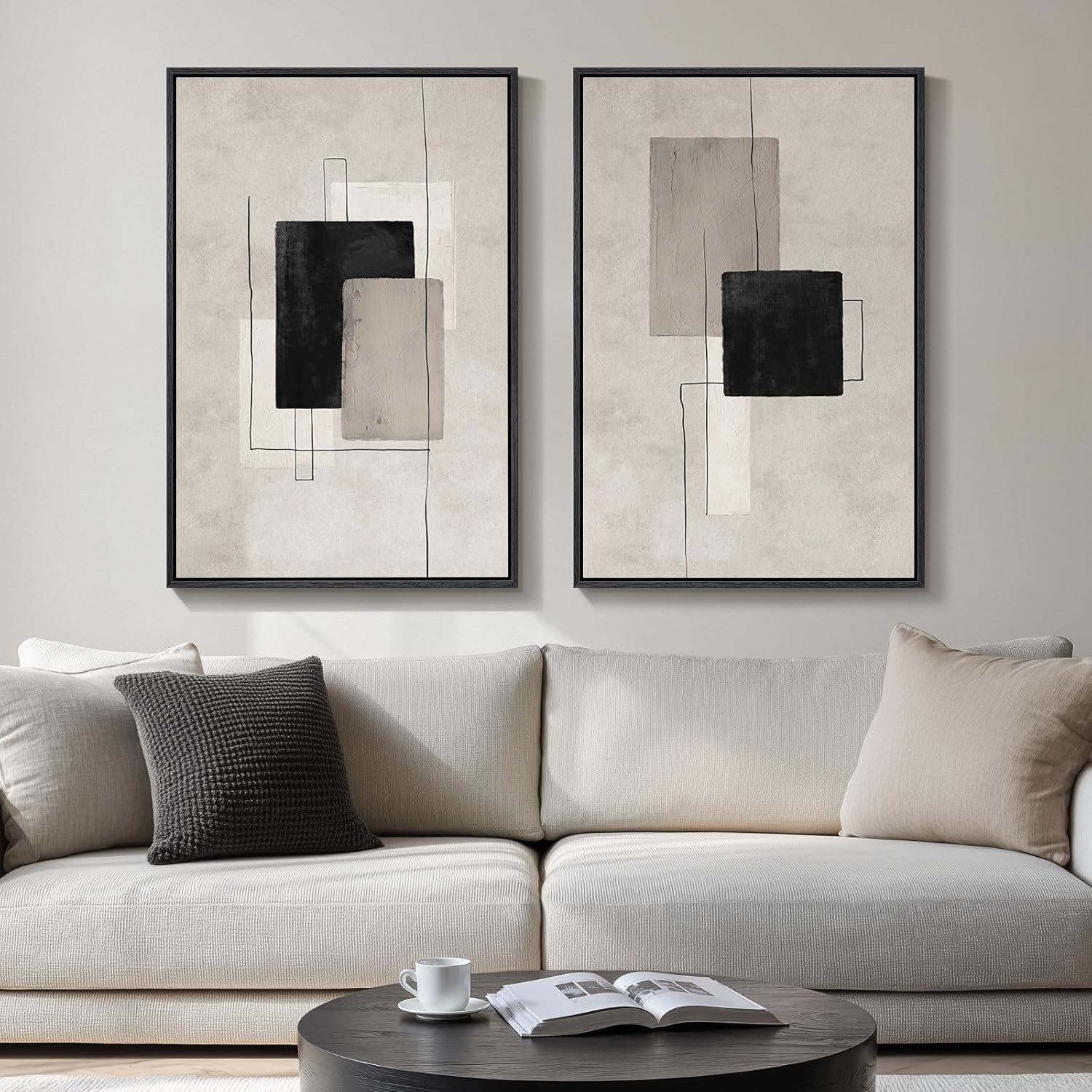 Framed Modern Beige Wall Decor — 24" — 20" W X 30" H X 2pcs