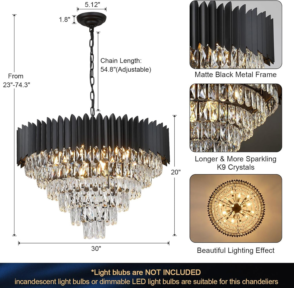 Round Luxe Black Chandelier — 30" - View 2