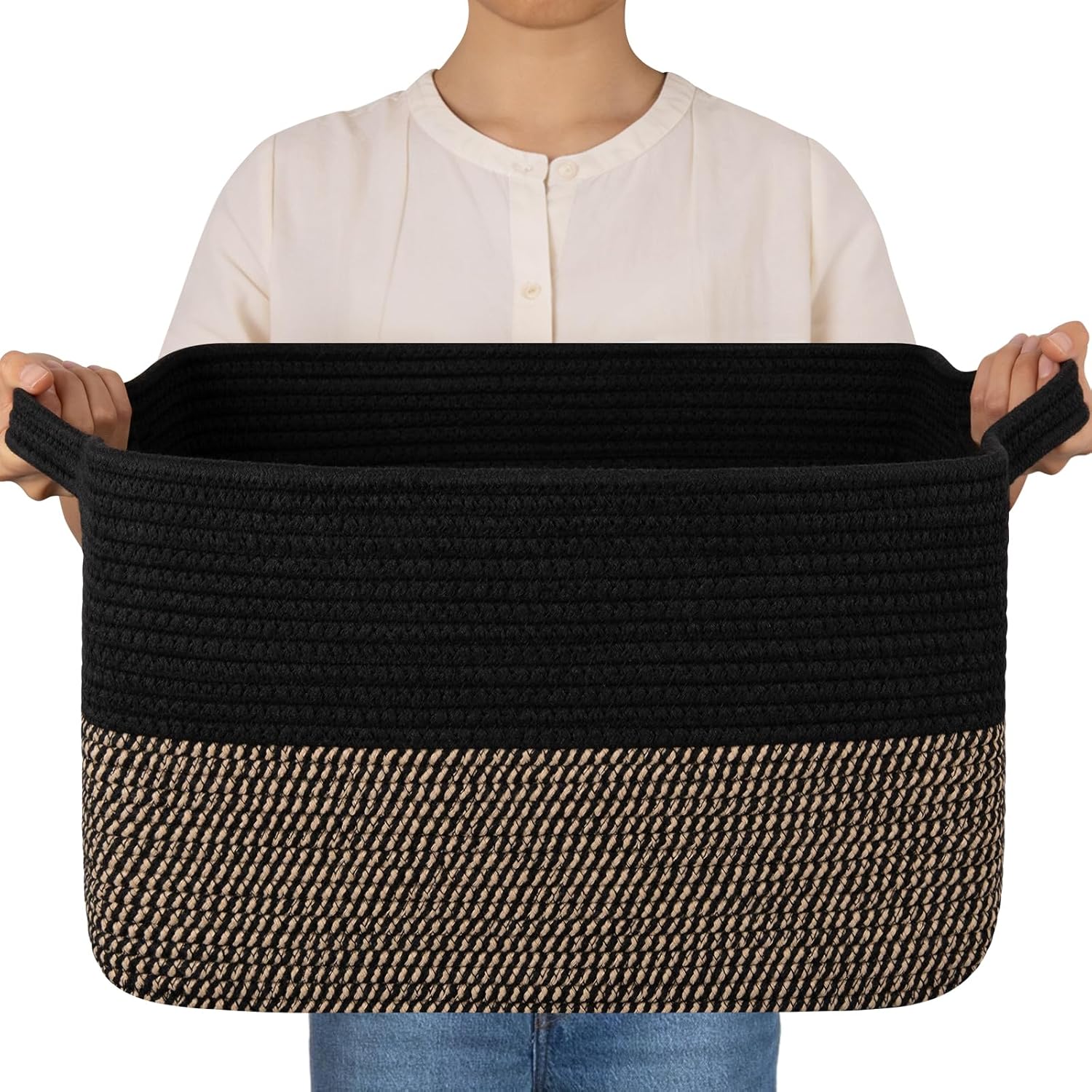 Boho Black Storage Bin — 13" — Black and Brown