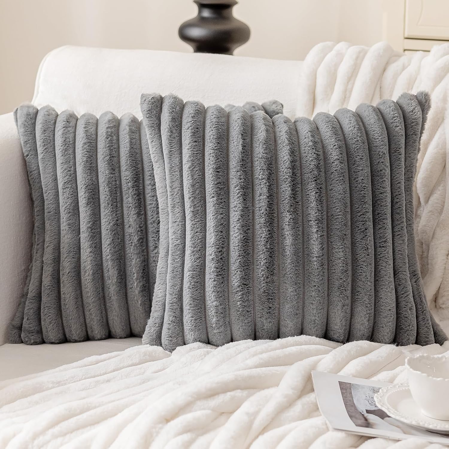 Modern Beige Throw Pillow Cover — 18" — Grey