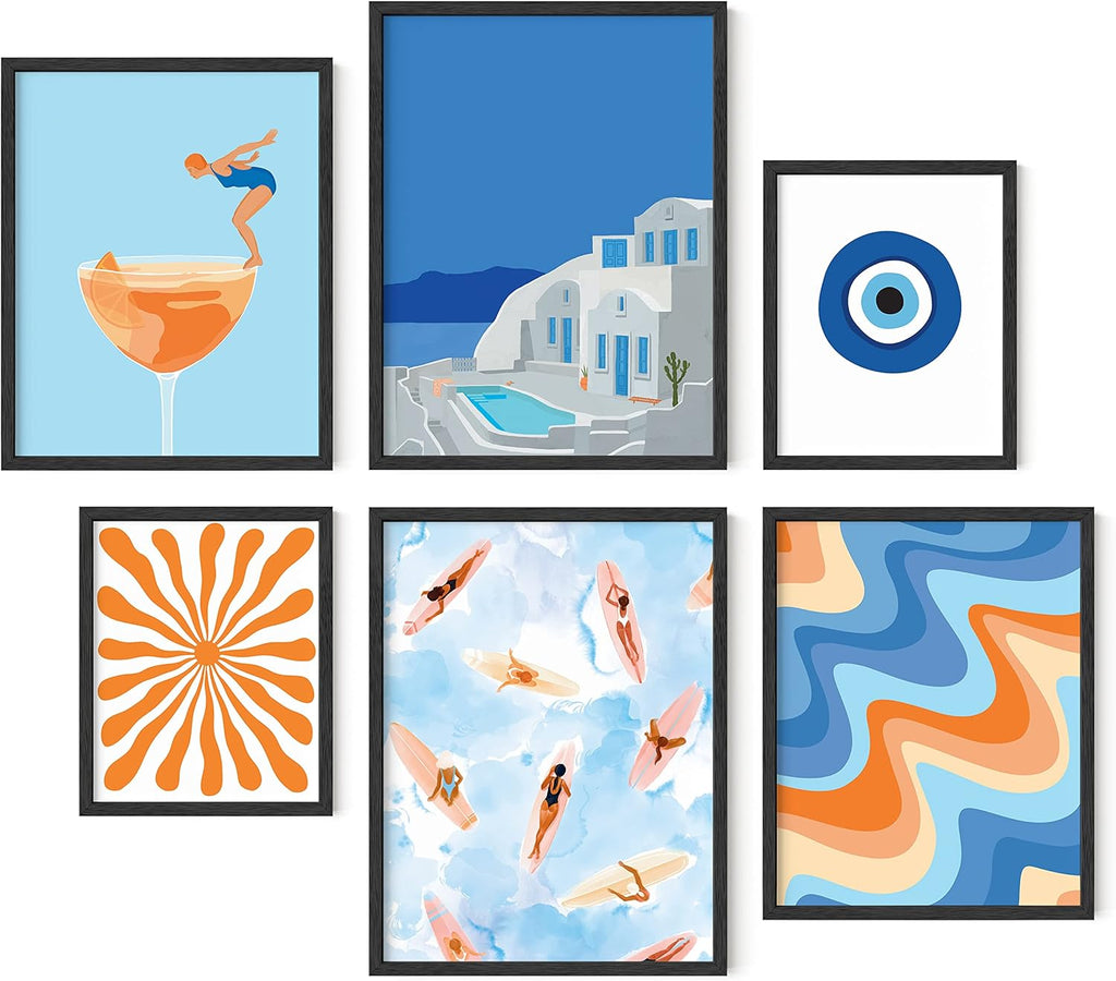Framed Black Wall Decor — Set of 6 — Summer