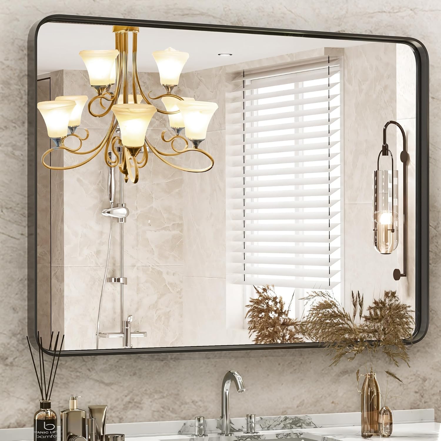 Black Round Mirror — 24" — Black/Rect